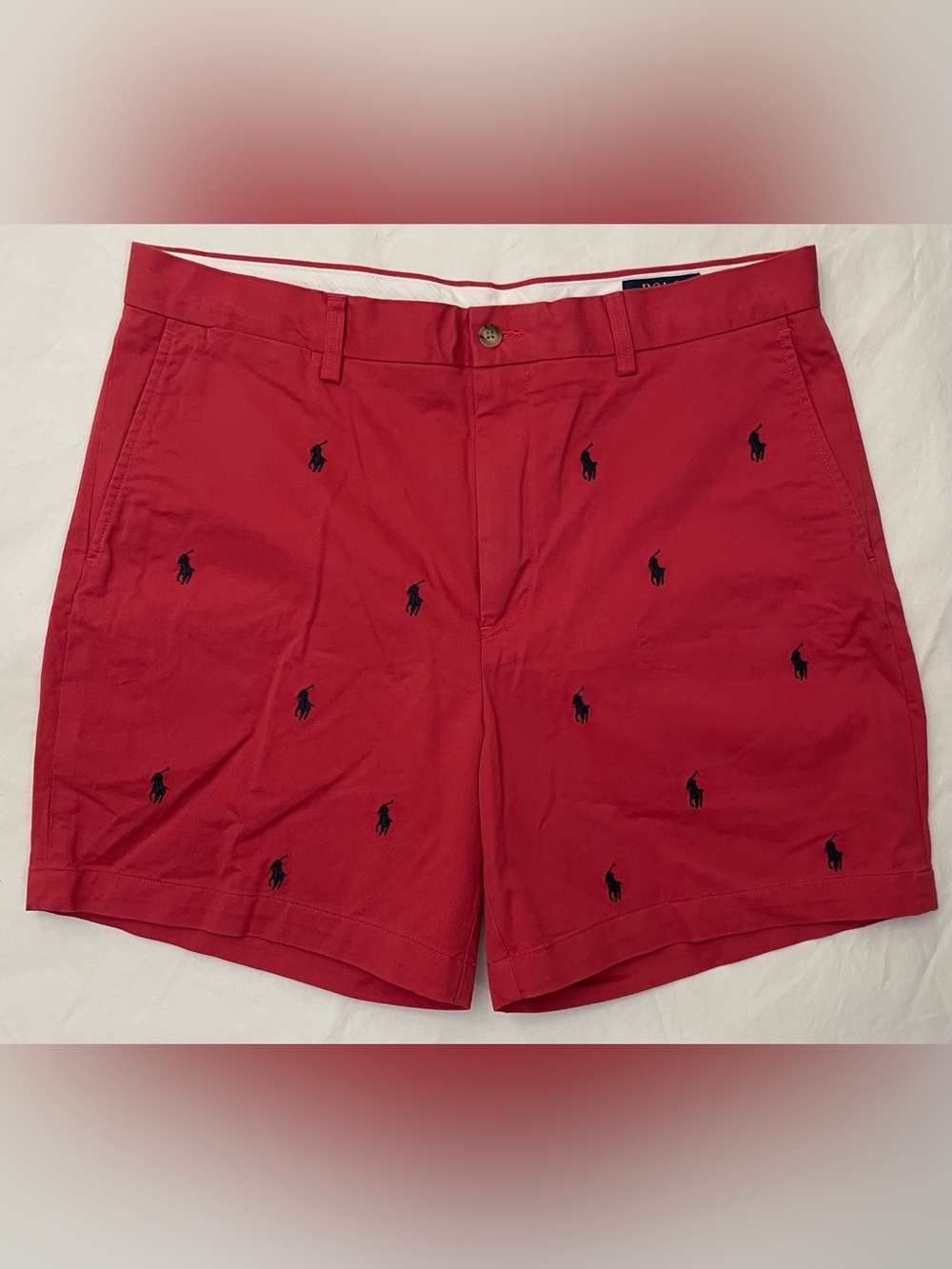Polo Ralph Lauren Classic Fit Red Shorts with Navy Polo Player Embroidery